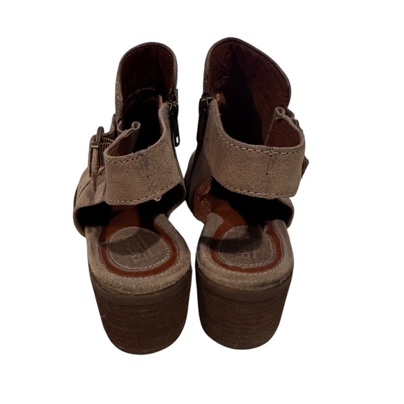 Born Margrit Women’s Sz 8 Taupe Suede Booties Open Slingback Buckle Heels Shoes - Picture 4 of 9